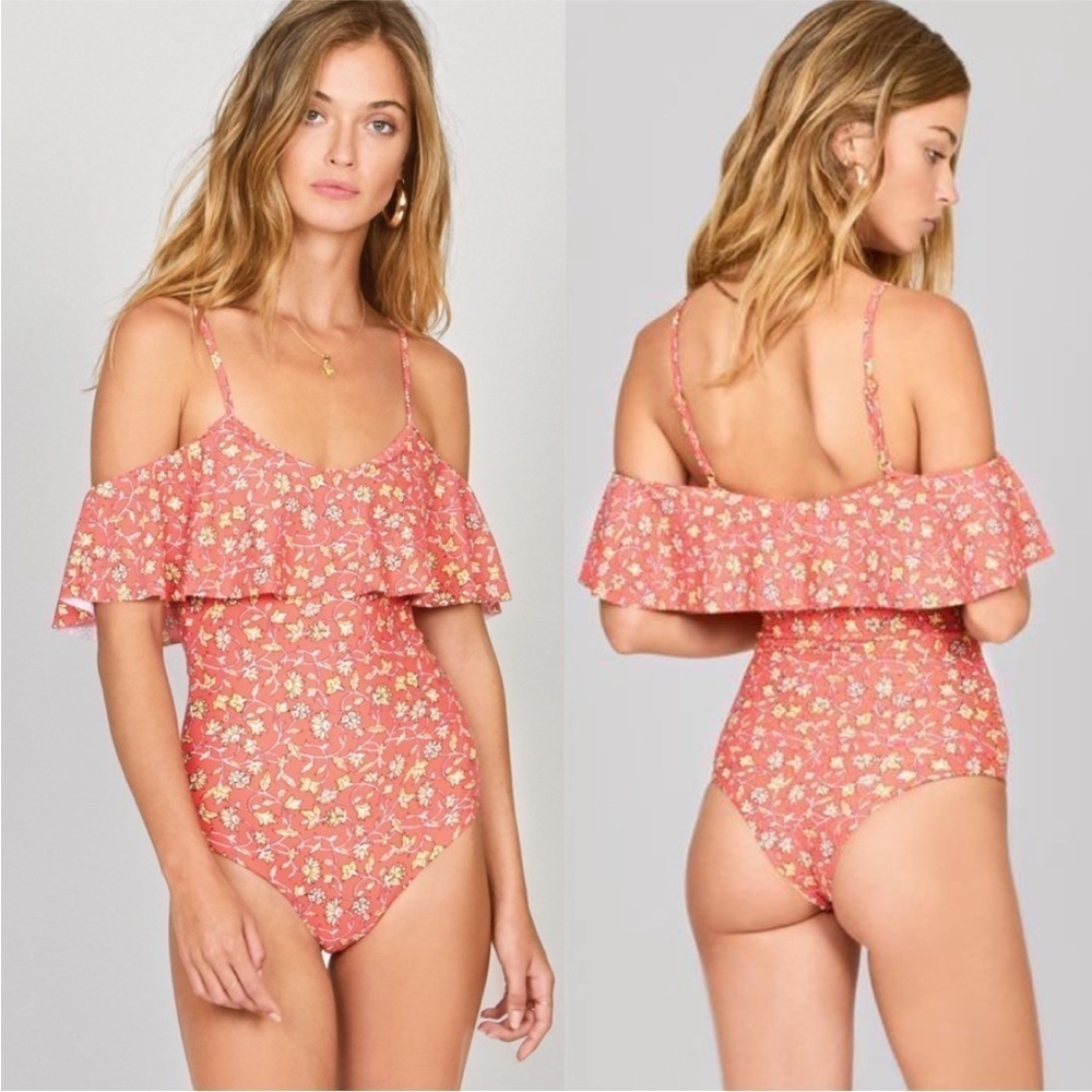 New! Amuse Society Fiore Floral Ruffle One Piece